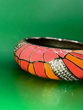 Sequin Enamel Crystal Accent clamper Bracelet - Pink & Orange
